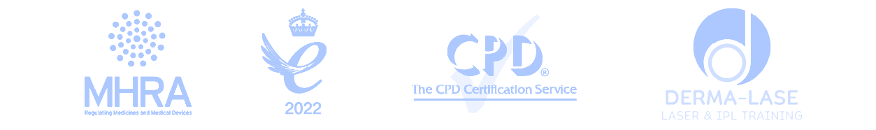 MHRA, Queen's Award for Enterprise, CPD Certification Service and Dermalase Training Academy accreditation logos