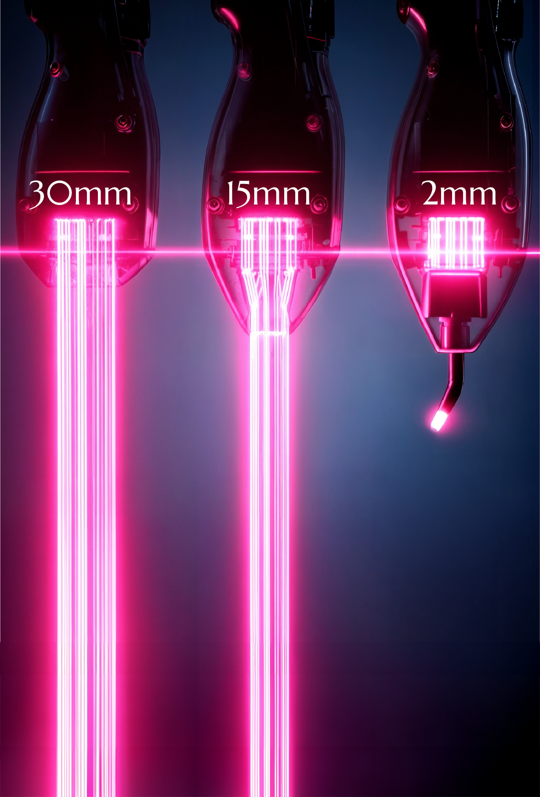 AI Tetra Freeze three interchangeable ice-cooled diode laser handpiece sizes — small, medium and large applicators