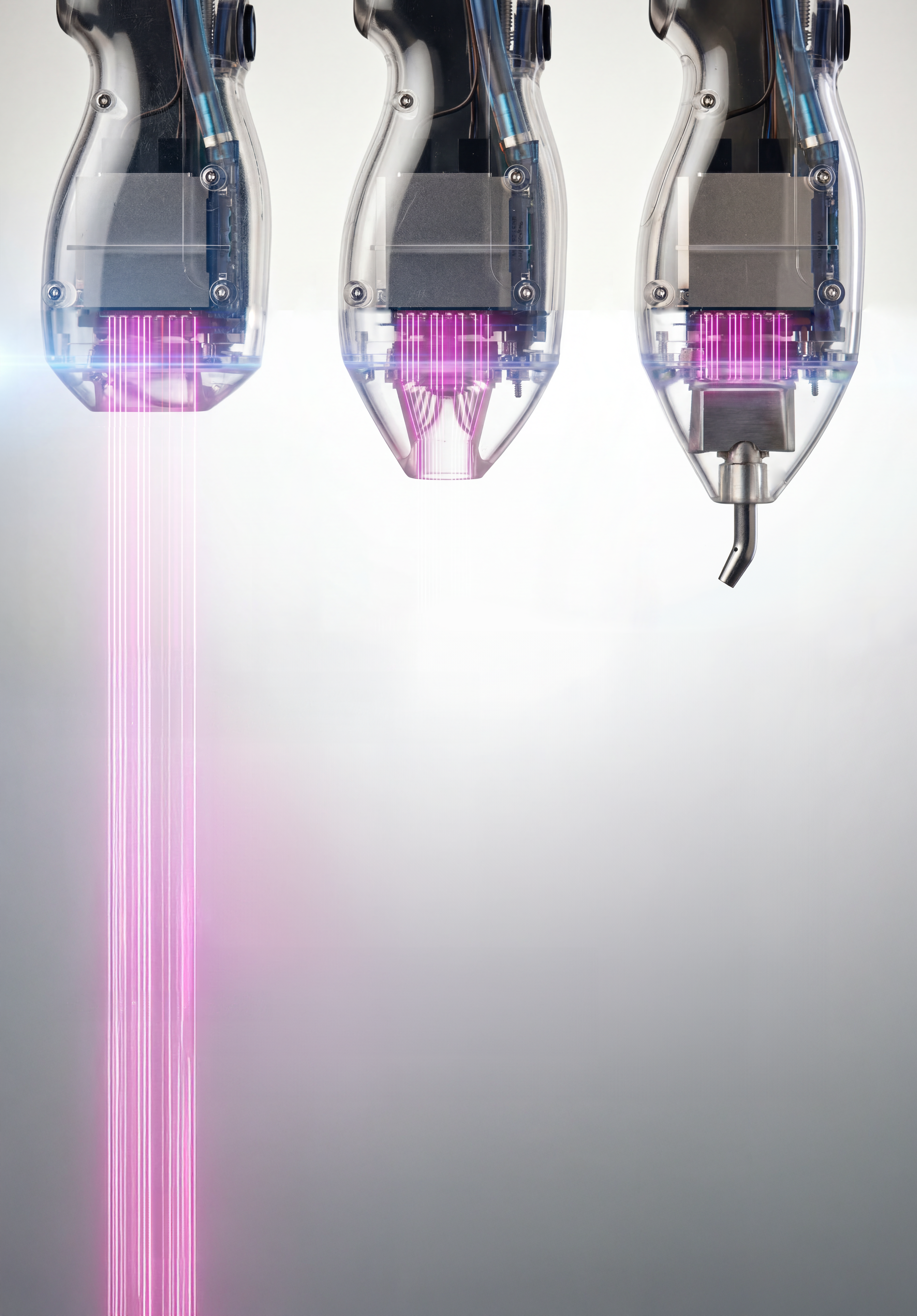 AI Tetra Freeze quad-wavelength diode laser handpiece powered on — CGI illustration
